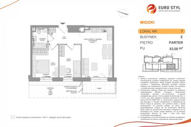 Rzut - Mieszkanie na sprzedaż 3 pokoje o powierzchni 53,08 m² - numer E7 w WIDOKI etap II