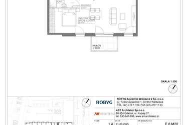 Rzut - Mieszkanie na sprzedaż 1 pokój o powierzchni 42,88 m² - numer E.6M20 w Nowa Wałowa bud. E