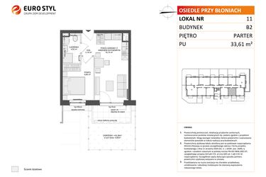 Rzut - Mieszkanie na sprzedaż 2 pokoje o powierzchni 33,61 m² - numer B2.11 w Osiedle Przy Błoniach 3 etap III