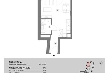 Rzut - Mieszkanie na sprzedaż 1 pokój o powierzchni 28 m² - numer A1.3.32 w ATAL Grabiszyn