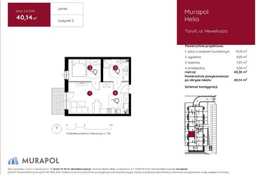 Rzut - Mieszkanie na sprzedaż 2 pokoje o powierzchni 40,14 m² - numer 2.A.0.06 w Murapol Helio