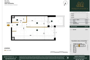 Rzut - Mieszkanie na sprzedaż 2 pokoje o powierzchni 48,17 m² - numer B.55 w Ogrody Staszica