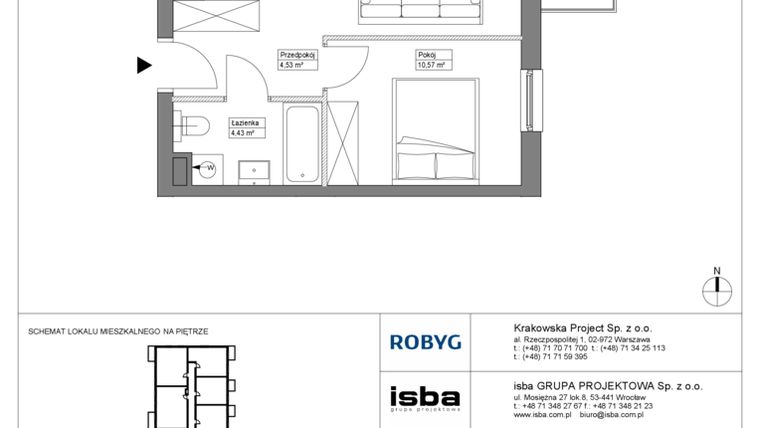 Rzut - Mieszkanie na sprzedaż 2 pokoje o powierzchni 40,99 m² - numer KR8/B/2/6 w Apartamenty Krakowska etap VIII