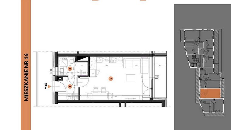 Rzut - Mieszkanie na sprzedaż 1 pokój o powierzchni 31,09 m² - numer 16 w Buraczana 27