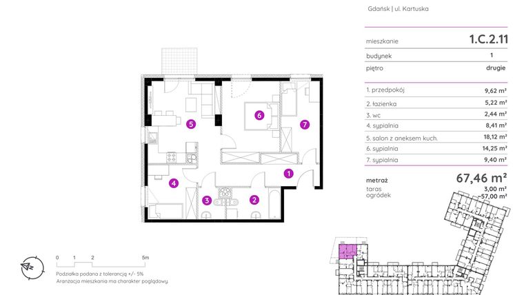 Rzut - Mieszkanie na sprzedaż 4 pokoje o powierzchni 67,46 m² - numer 1.C.2.11 w Murapol Scarpa