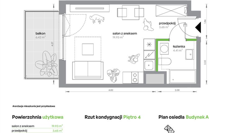 Rzut - Mieszkanie na sprzedaż 1 pokój o powierzchni 27,99 m² - numer AB0406/4 w M Bemowo