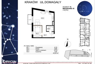 Rzut - Mieszkanie na sprzedaż 2 pokoje o powierzchni 49,52 m² - numer 39/45 w Zodiak