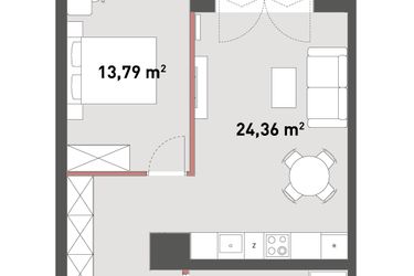 Rzut - Mieszkanie na sprzedaż 2 pokoje o powierzchni 46,71 m² - numer A.01.13 w Żelazna 54