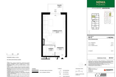 Rzut - Mieszkanie na sprzedaż 1 pokój o powierzchni 30,18 m² - numer 6A-13 w Nowa Północ etap 2A