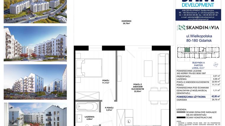 Rzut - Mieszkanie na sprzedaż 2 pokoje o powierzchni 42,8 m² - numer A.0.7 w Skandinavia