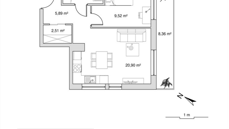 Rzut - Mieszkanie na sprzedaż 2 pokoje o powierzchni 44,18 m² - numer 6.3 w Vela Park bud. 6