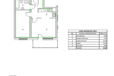 Rzut - Mieszkanie na sprzedaż 2 pokoje o powierzchni 45,93 m² - numer 8 w Nowa Pszczelna