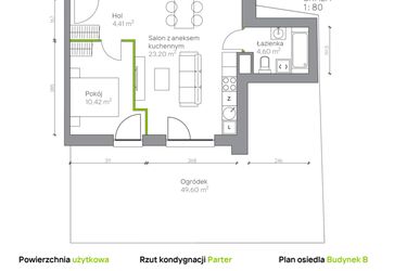 Rzut - Mieszkanie na sprzedaż 2 pokoje o powierzchni 42,63 m² - numer B.0.3 w Jesionowa Vita