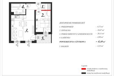 Rzut - Mieszkanie na sprzedaż 2 pokoje o powierzchni 42,49 m² - numer 9 w Enklawa Milanówek