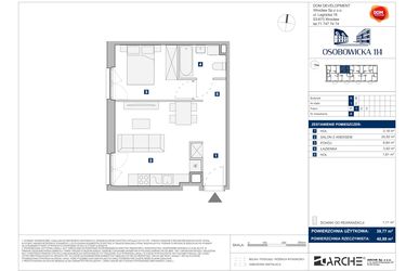 Rzut - Mieszkanie na sprzedaż 2 pokoje o powierzchni 39,77 m² - numer A.8 w Osobowicka 114