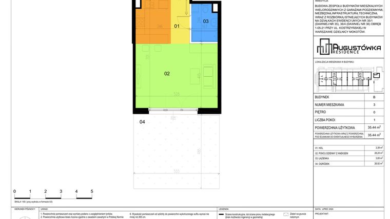 Rzut - Mieszkanie na sprzedaż 1 pokój o powierzchni 35,44 m² - numer B3 w Augustówka Residence