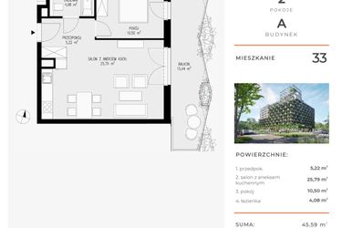 Rzut - Mieszkanie na sprzedaż 2 pokoje o powierzchni 45,59 m² - numer 33 w Semiramis