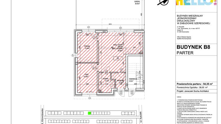 Rzut - Mieszkanie na sprzedaż 3 pokoje o powierzchni 56,8 m² - numer B8.1 w HELLO! KUKUŁKI bud. B