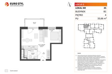 Rzut - Mieszkanie na sprzedaż 1 pokój o powierzchni 33,66 m² - numer 35 w Locus 2