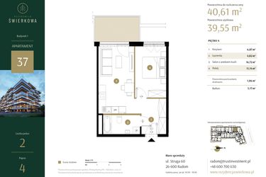 Rzut - Mieszkanie na sprzedaż 2 pokoje o powierzchni 40,61 m² - numer 37 w Rezydencja Świerkowa
