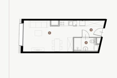 Rzut - Mieszkanie na sprzedaż 1 pokój o powierzchni 28,34 m² - numer I.7.2 w Tuwima Apartments