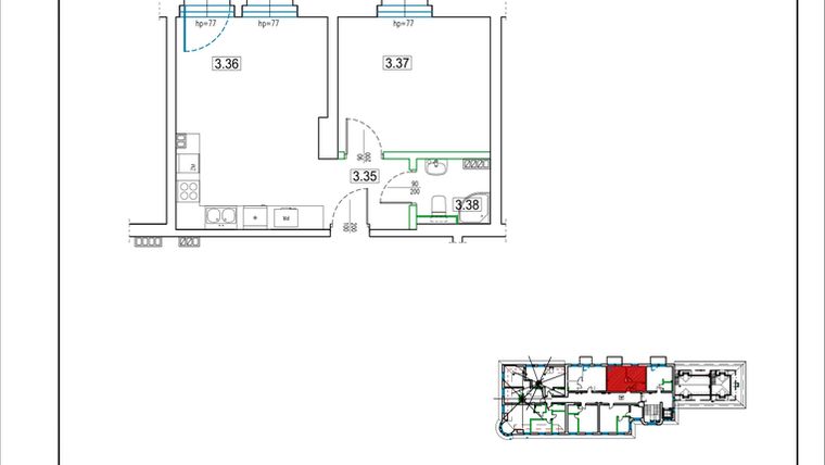 Rzut - Mieszkanie na sprzedaż 2 pokoje o powierzchni 40,66 m² - numer 22 w Kamienica 62
