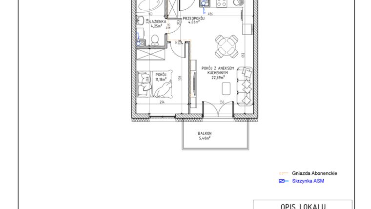 Rzut - Mieszkanie na sprzedaż 2 pokoje o powierzchni 41,88 m² - numer 39 w Harmonia bud. M3