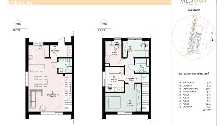 Rzut - Dom na sprzedaż 5 pokoi o powierzchni 92,56 m² - numer A1 w Villa Stoki (domy)