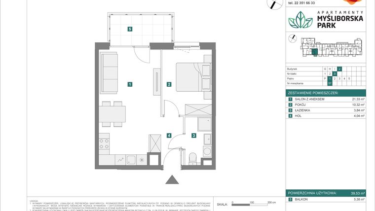Rzut - Mieszkanie na sprzedaż 2 pokoje o powierzchni 39,53 m² - numer J57 w Apartamenty Myśliborska Park