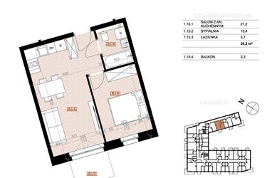 Rzut - Mieszkanie na sprzedaż 2 pokoje o powierzchni 35,3 m² - numer 115 w Szczecińska 20