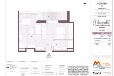 Rzut - Mieszkanie na sprzedaż 1 pokój o powierzchni 41,38 m² - numer B.02.07 w Apartamenty Józefińska