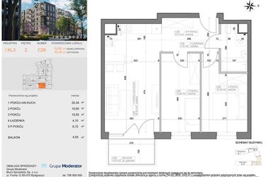 Rzut - Mieszkanie na sprzedaż 3 pokoje o powierzchni 52,36 m² - numer I-C26 w Industria etap I-D oraz I-C
