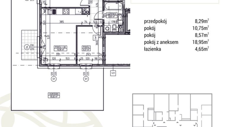 Rzut - Mieszkanie na sprzedaż 3 pokoje o powierzchni 51,21 m² - numer A1.00.01 w Zakątek Flora