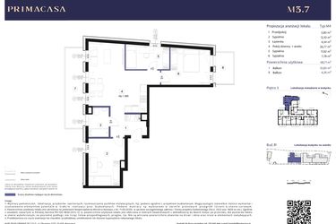 Rzut - Mieszkanie na sprzedaż 4 pokoje o powierzchni 68,71 m² - numer B1 – M3.7 w Primacasa