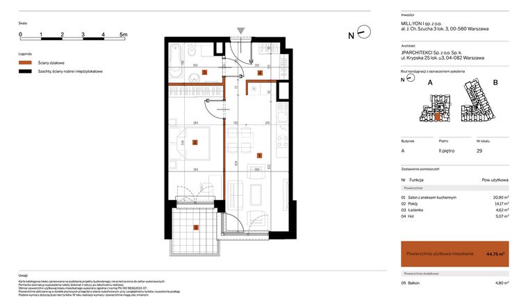 Rzut - Mieszkanie na sprzedaż 2 pokoje o powierzchni 44,76 m² - numer 29 w MY Głębocka