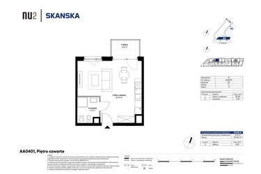 Rzut - Mieszkanie na sprzedaż 1 pokój o powierzchni 30,02 m² - numer AA0401 w NU2 Warszawa Wola - apartamenty wykończone pod klucz