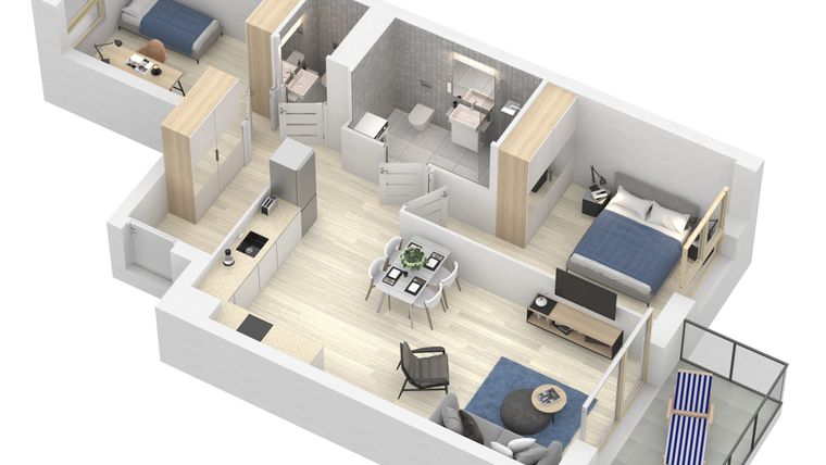 Rzut - Mieszkanie na sprzedaż 3 pokoje o powierzchni 63,55 m² - numer A.8.M55 w Sobola Biel A8
