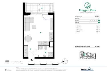 Rzut - Mieszkanie na sprzedaż 1 pokój o powierzchni 32,7 m² - numer G.4.M10 w Oxygen Park etap III
