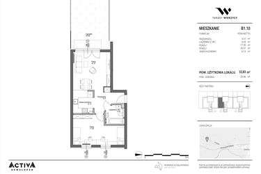 Rzut - Mieszkanie na sprzedaż 2 pokoje o powierzchni 52,83 m² - numer B1.10 w Tarasy Wierzycy