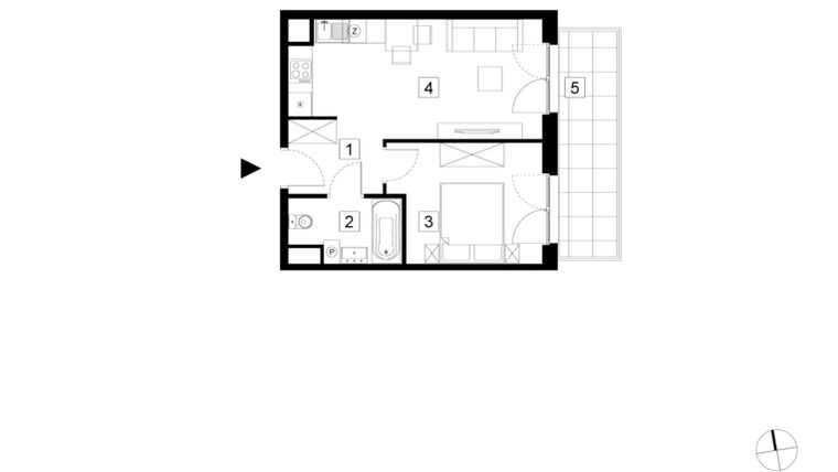Rzut - Mieszkanie na sprzedaż 2 pokoje o powierzchni 36,85 m² - numer A1-3-19 w Hipoteczna Park