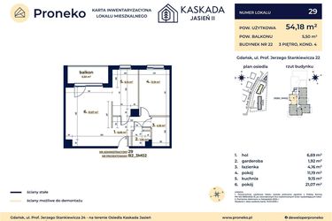 Rzut - Mieszkanie na sprzedaż 2 pokoje o powierzchni 54,18 m² - numer B2_3M02 w Kaskada Jasień - etap II