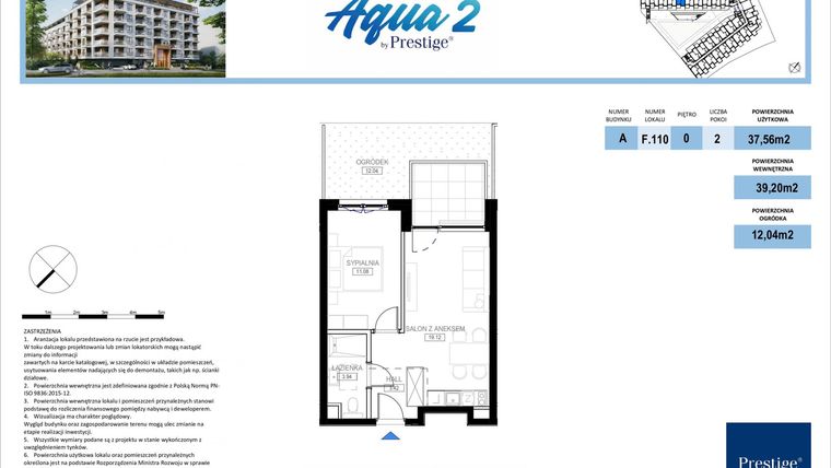 Rzut - Mieszkanie na sprzedaż 2 pokoje o powierzchni 39,42 m² - numer F.110 w Bel Mare (Międzyzdroje)
