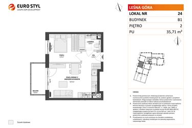 Rzut - Mieszkanie na sprzedaż 2 pokoje o powierzchni 35,71 m² - numer 24 w Leśna Góra