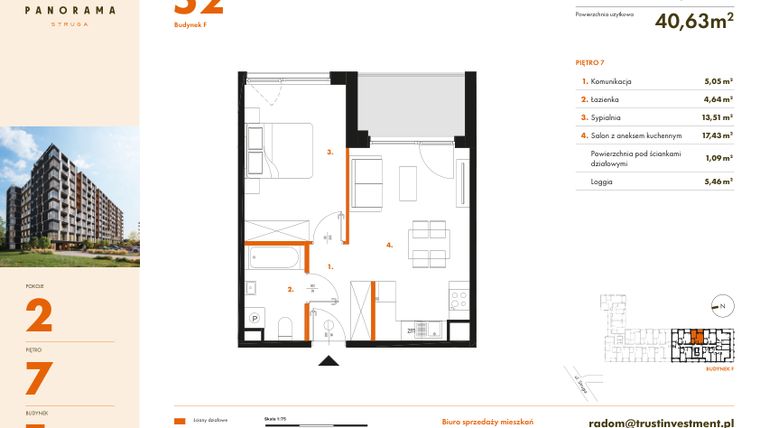 Rzut - Mieszkanie na sprzedaż 2 pokoje o powierzchni 41,72 m² - numer F52 w Panorama Struga