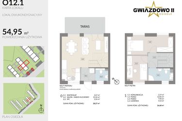 Rzut - Dom na sprzedaż 4 pokoje o powierzchni 54,95 m² - numer O12.1 w Gwiazdowo II