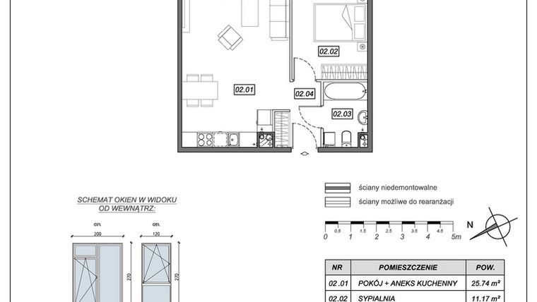 Rzut - Mieszkanie na sprzedaż 2 pokoje o powierzchni 44,9 m² - numer 9.A.02 w Nowe Południe bud. 9