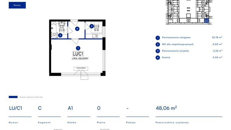 Rzut - Lokal użytkowy na sprzedaż 4 pokoje o powierzchni 48,06 m² - numer LU/C1 w Przy Bursztynowej