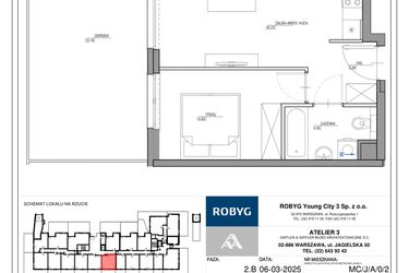 Rzut - Mieszkanie na sprzedaż 2 pokoje o powierzchni 38,19 m² - numer MC/J/A/0/2 w Modern City etap J