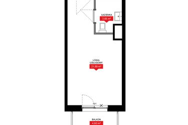 Rzut - Mieszkanie na sprzedaż 1 pokój o powierzchni 25,34 m² - numer A1 024LU w 29L - Apartamenty inwestycyjne