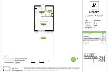 Rzut - Mieszkanie na sprzedaż 1 pokój o powierzchni 30,52 m² - numer B.1.3 w JA_SIELSKA V